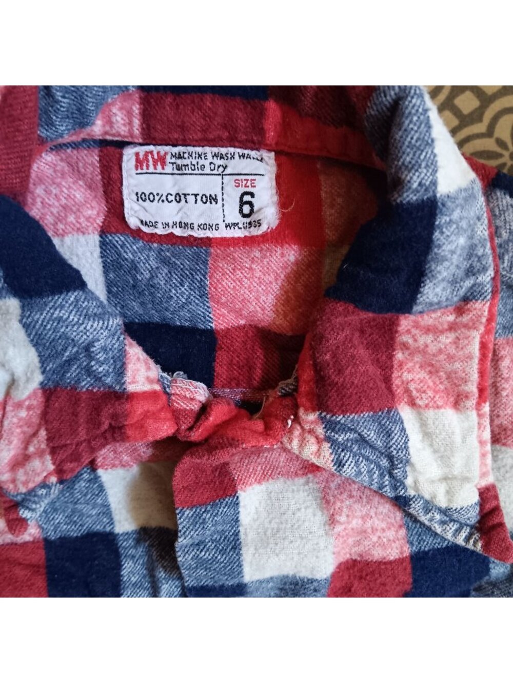 Boys 6 Vintage Flannel Shirt Distress 1970's Red/Blue Plaid Cotton JC Penney